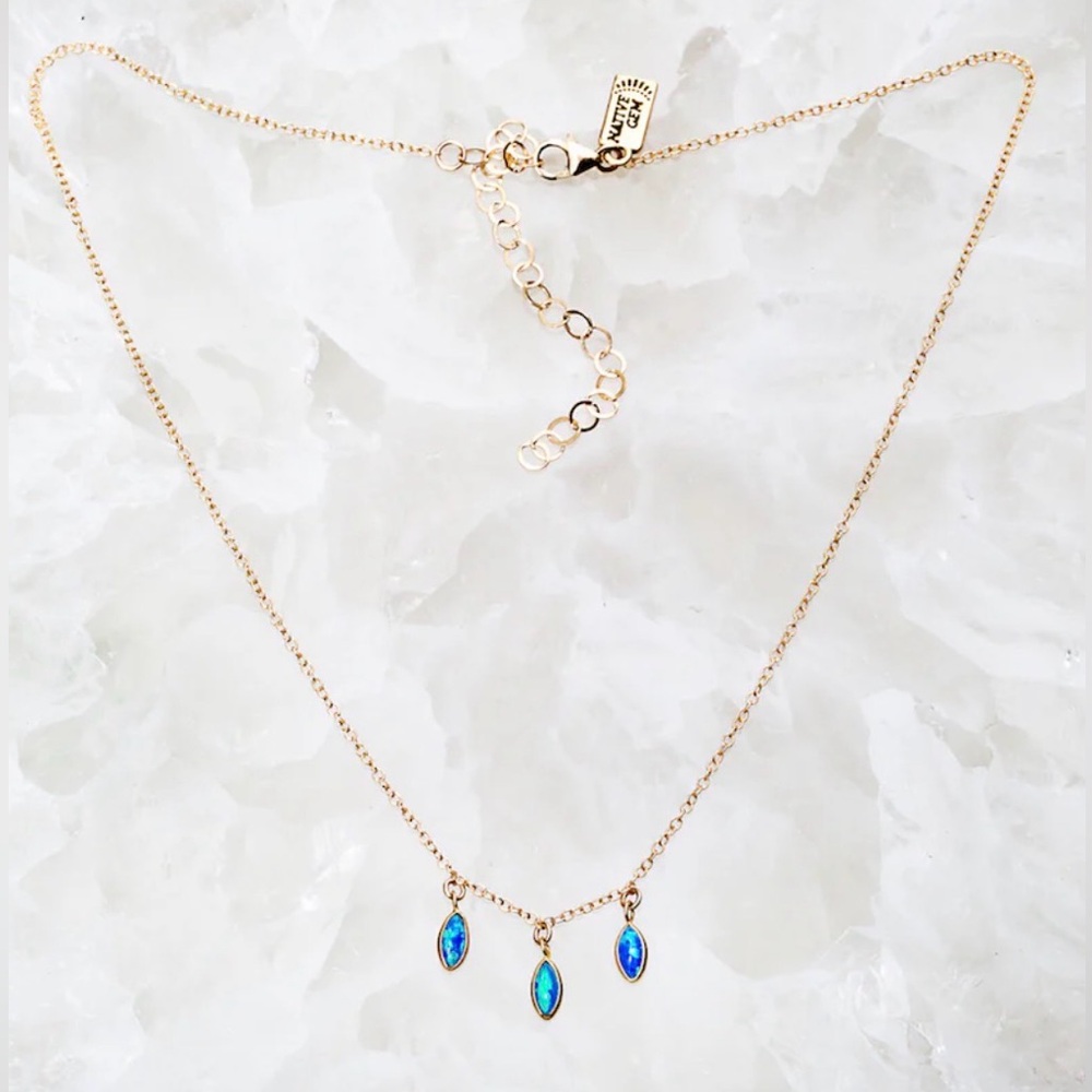 NATIVE GEM RAINDROPS TRIO NECKLACE- BLUE OPAL